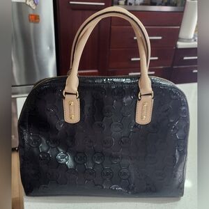 Michael Kors Black and Tan Embossed Satchel
